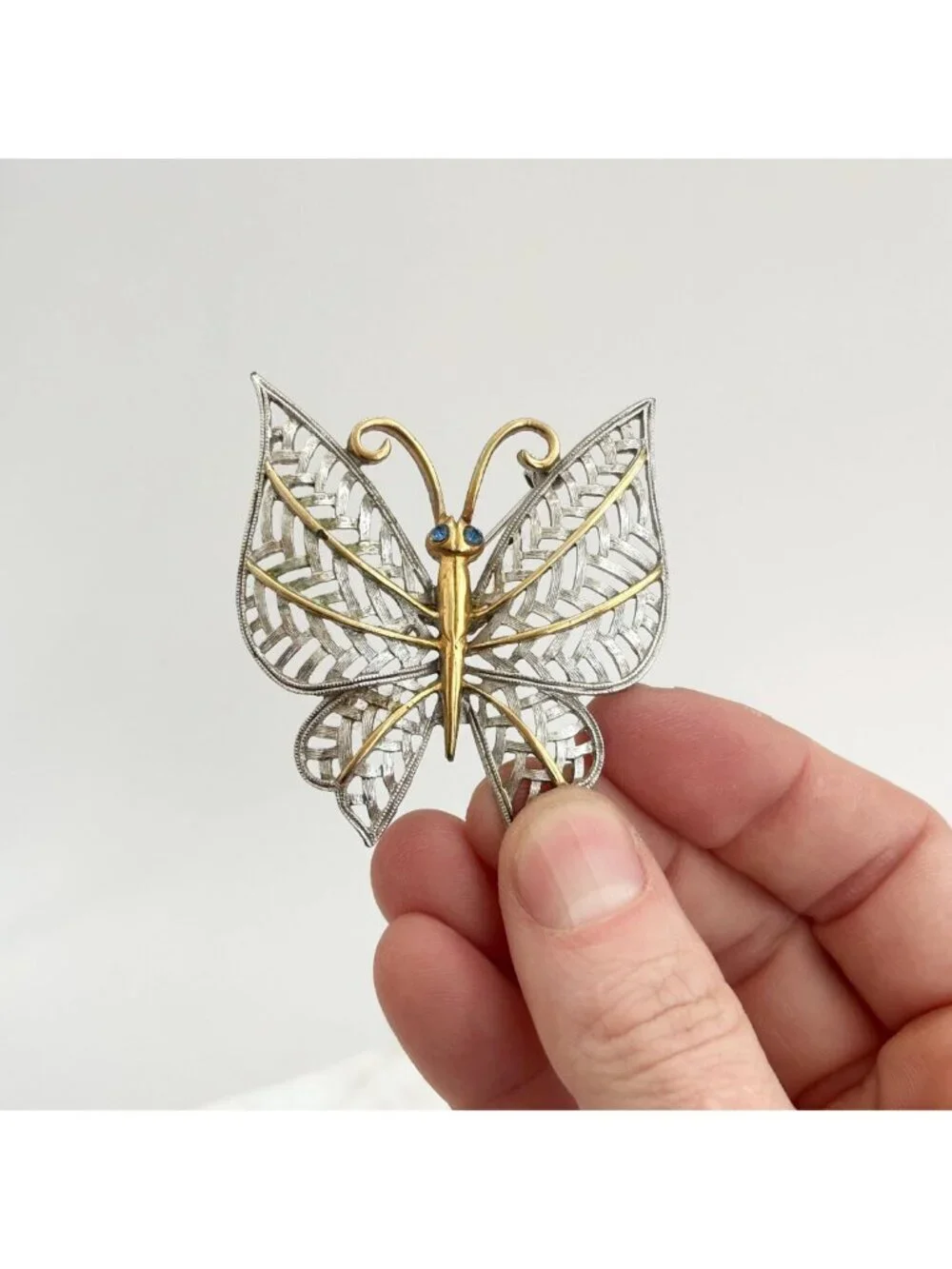 Dual Toned Woven Winged Avon Designer Vintage Costume Jewelry Brooch | Lapel Pin